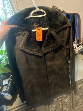 Danier Black Faux Fur Collar Leather Jacket